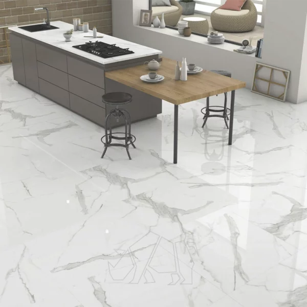 Elegant and modern white tile floor of 60x60 size