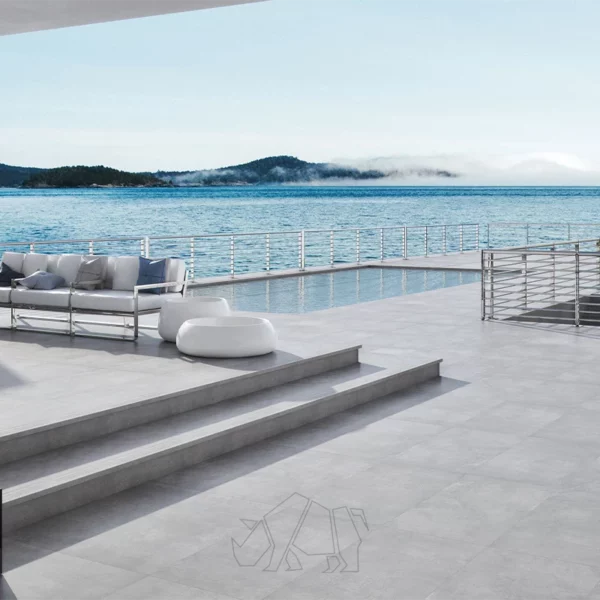 600x600 porcelain outdoor tiles on the exterior of a luxury hotel