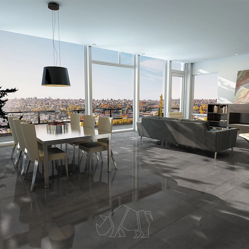 Large concrete effect tiles in a luxury penthouse