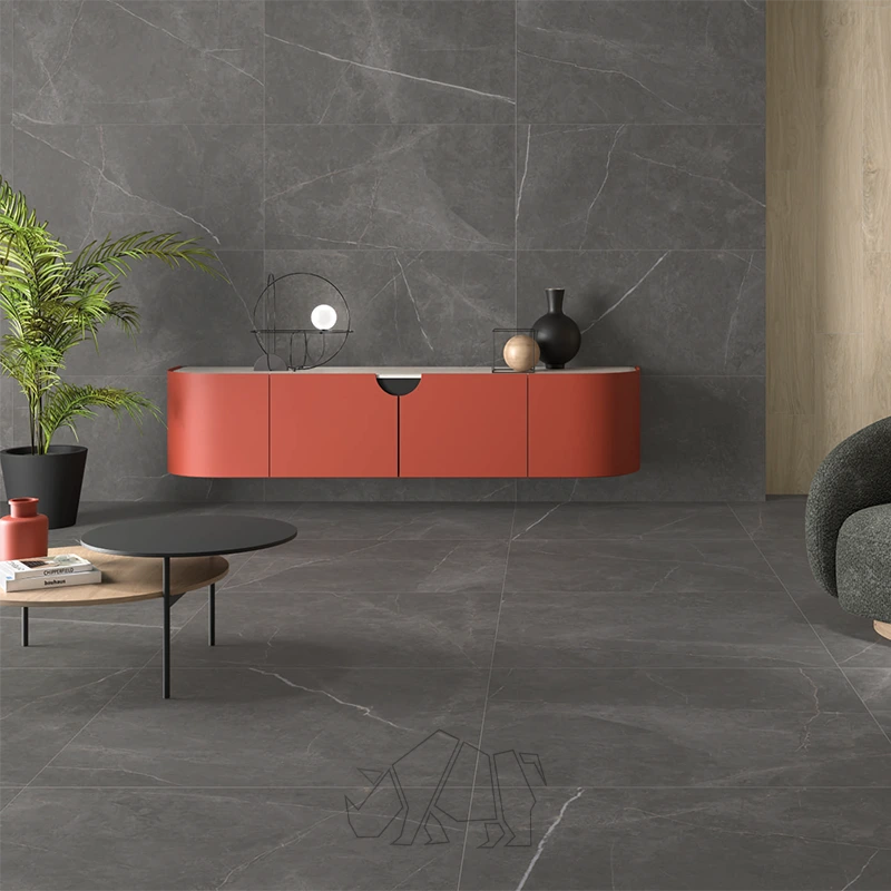 Large format grey tile in a dark shade