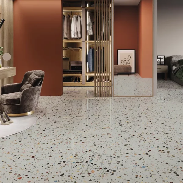 Terrazzo large format tiles in a spacious room